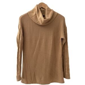 Talbots Long Cable‎ Knit Sleeve Cowl Neck Sweater Tan Size Small